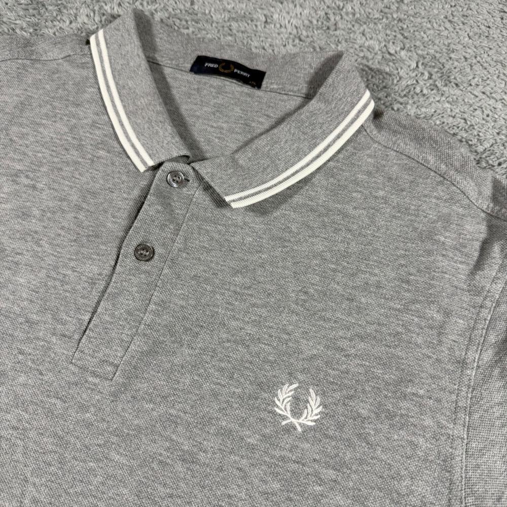 Fred Perry Polo Shirt Mens XXL Grey Twin Tipped Pique Short Sleeve Laurel Wreath